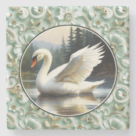 Porta-copo De Pedra Swan Glides Gracefully on Lake