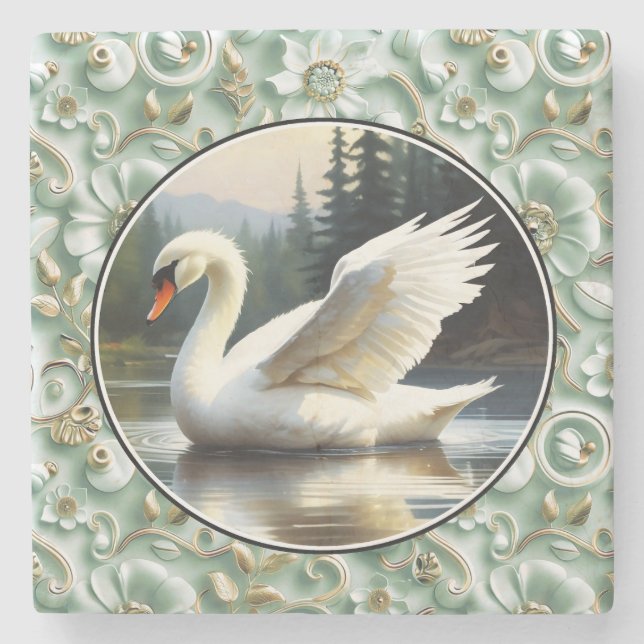 Porta-copo De Pedra Swan Glides Gracefully on Lake (Frente)