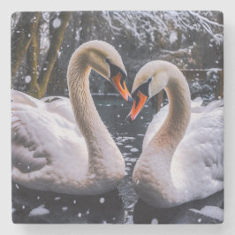 Porta-copo De Pedra Swans Românticos em uma Terra Maravilha de inverno