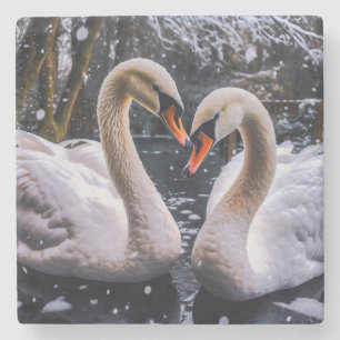Porta-copo De Pedra Swans Românticos em uma Terra Maravilha de inverno