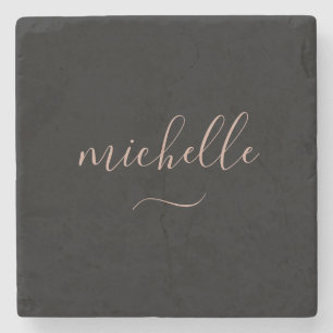 Porta-copo De Pedra Swash Dourado preto do Monograma de Script Elegant