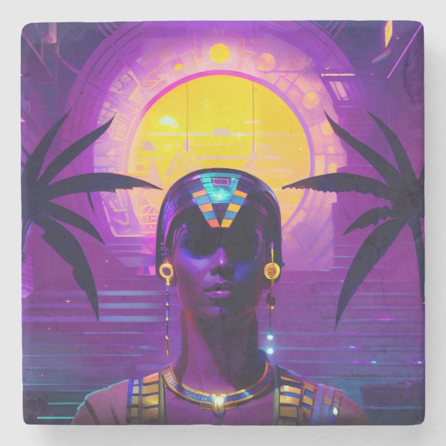 Porta-copo De Pedra Synthwave Pharaoh (Frente)