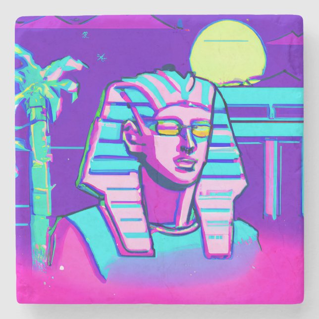Porta-copo De Pedra Synthwave Pharaoh (Frente)