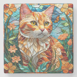 Porta-copo De Pedra Tabby  art stained glass cat colorful modern style