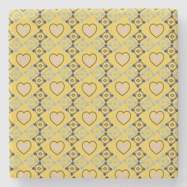 Porta-copo De Pedra Talavera mexicana Corações Rosa Amarelo Azul (Frente)