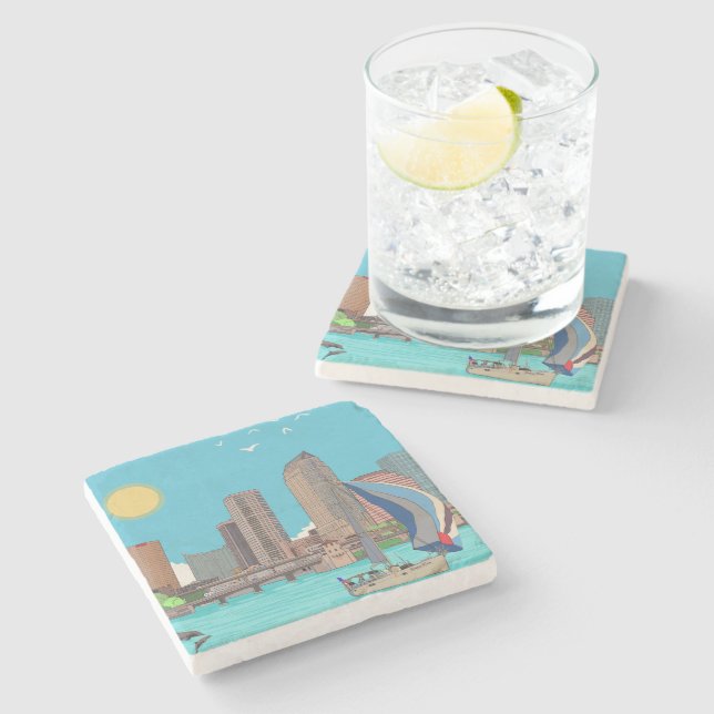 Porta-copo De Pedra Tampa Skyline Florida EUA (Lateral)