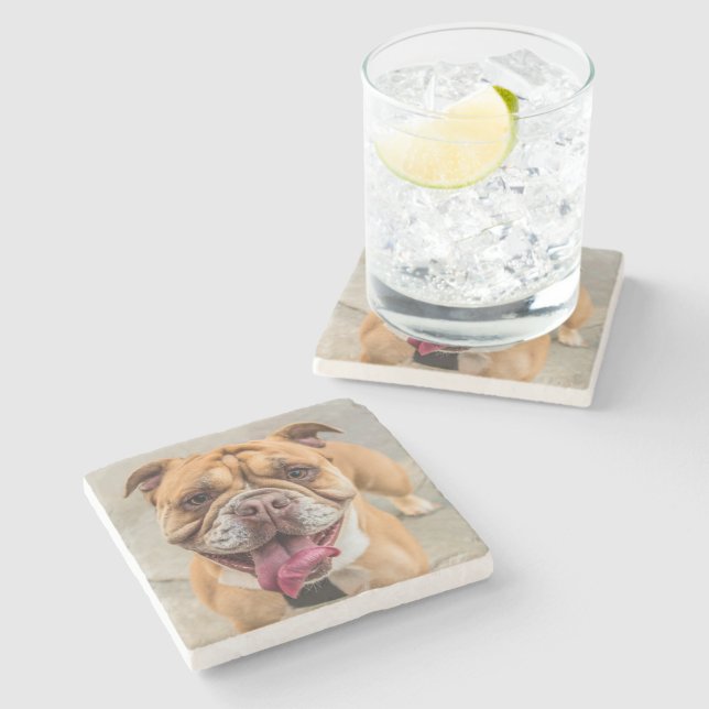 Porta-copo De Pedra Tan Happy Dog Photo (Lateral)