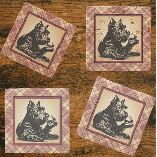 Porta-copo De Pedra Tartan Xadrez Terra Scotish Terrier