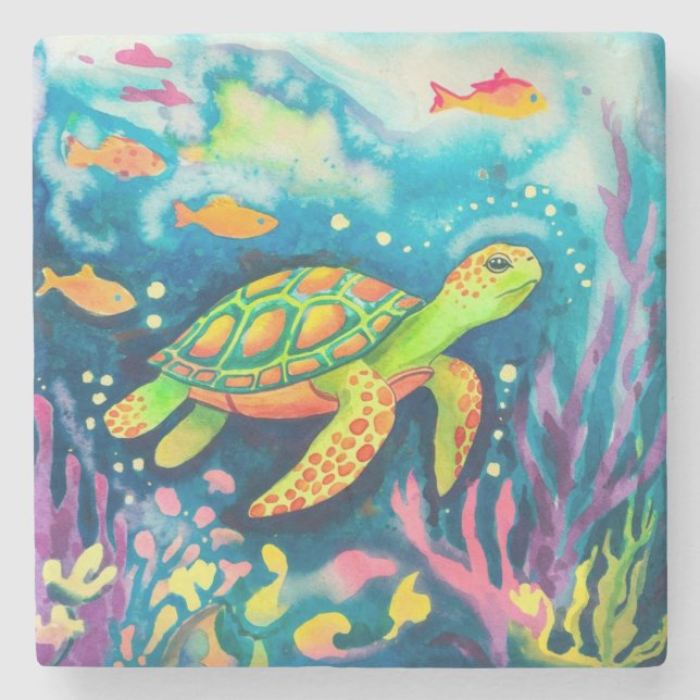 Porta-copo De Pedra Tartaruga de pintura (Frente)