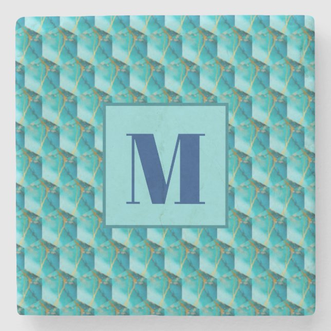 Porta-copo De Pedra Teal and Blue Initial Stone Coaster (Frente)