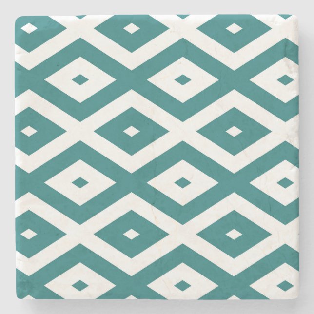 Porta-copo De Pedra Teal and white diamond pattern (Frente)