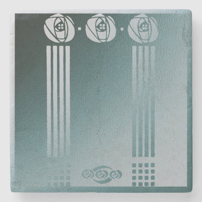 Porta-copo De Pedra Teal Art nouveau, Ronnie C Mackintosh, rosa design (Frente)