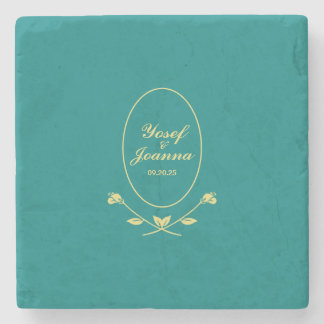 Porta-copo De Pedra Teal e Dourado Casamento