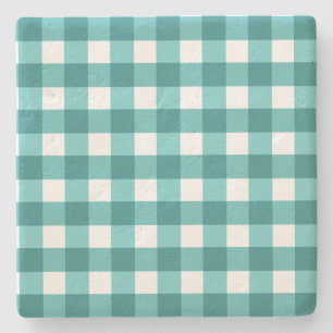 Porta-copo De Pedra Teal Gingham