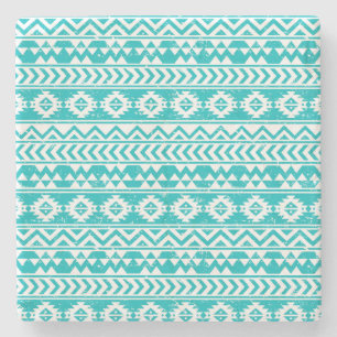 Porta-copo De Pedra Teal Grunge Aztec Padrão Tribal