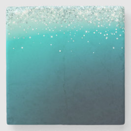 Porta-copo De Pedra Teal Silver Confetti