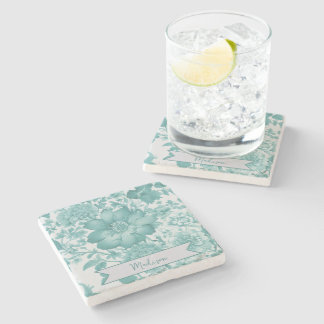 Porta-copo De Pedra Teal Vintage Chinoiserie Floral Personalizado