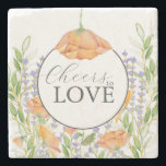 Porta-copo De Pedra Tema de Casamento de Flores Selvagens das portas c<br><div class="desc">Estas portas copos apresentam um design floral vintage em tons de laranja e lavanda. As palavras "Saúde ao amor" são escritas em tipografia elegante. Uma escolha única para um tema de casamento de flor silvestre, presente de festa de verão ou presentes de chá de panela. Um casamento sustentável que os...</div>