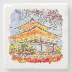 Porta-copo De Pedra Templo Kinkakuji Japão - Desenho de Aquarela Desen