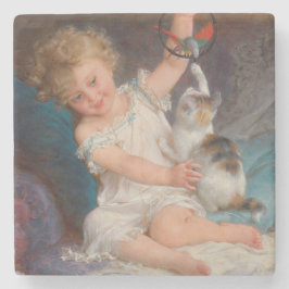 Porta-copo De Pedra Tempo de Reprodução: Rapariga Brincando com seu Pe