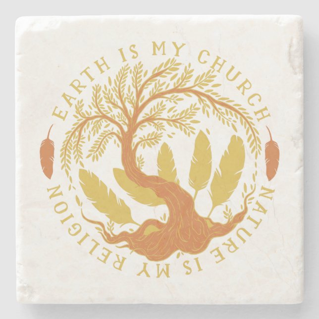Porta-copo De Pedra Terra é Minha Igreja, Natureza é minha Religião (Frente)