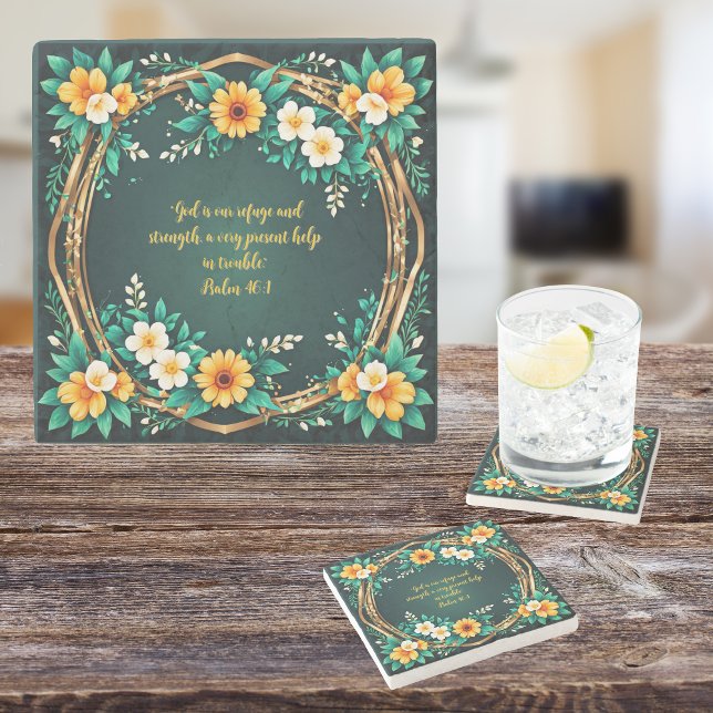 Porta-copo De Pedra Terra Verde e Floral Personalizável (Criador carregado)