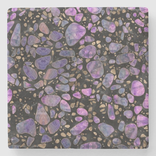 Porta-copo De Pedra Terraço - labradorite e ouro no mármore #2 (Frente)