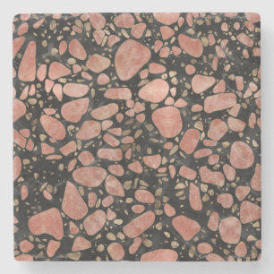 Porta-copo De Pedra Terraço - quartzo cor-de-rosa e ouro no mármore #2