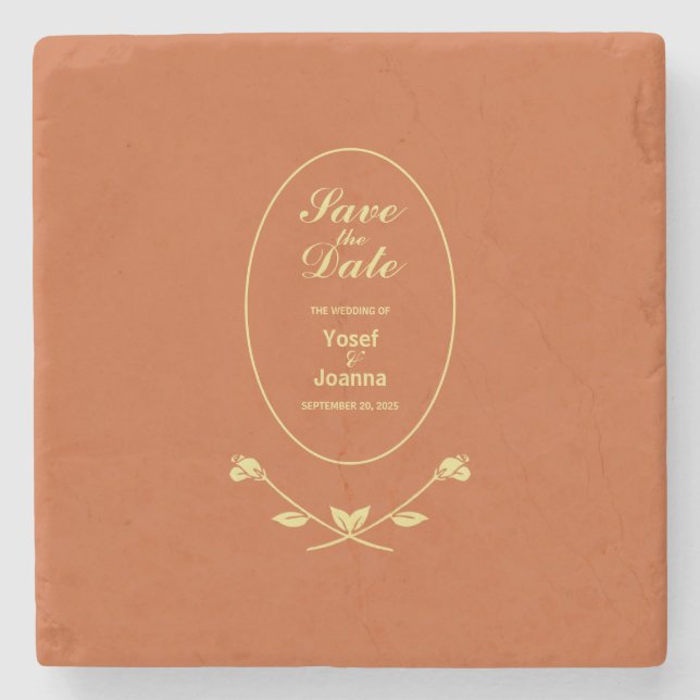Porta-copo De Pedra Terracotta Rosa Wedding Salvar Data (Frente)