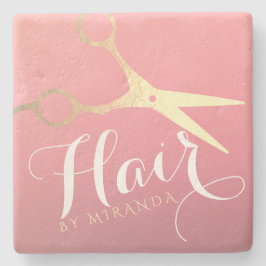 Porta-copo De Pedra Tesoura Rosa Moderno Dourado de Cabeleireiro Salão