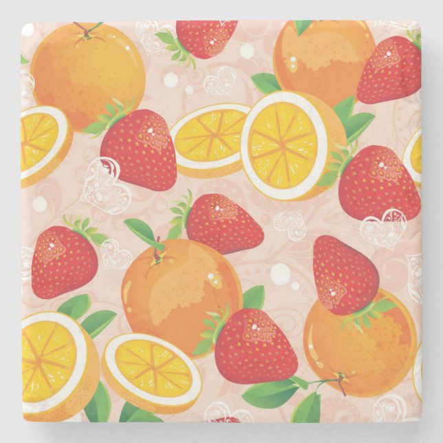 Porta-copo De Pedra Teste padrão abstrato com morango (Frente)