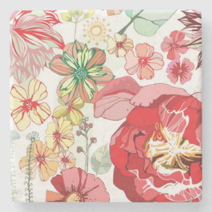 Porta-copo De Pedra Teste padrão com flores vermelhas