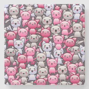 Porta-copo De Pedra teste padrão com os gatos bonitos 2 do doodle do