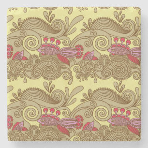 Porta-copo De Pedra Teste padrão com peixes e onda