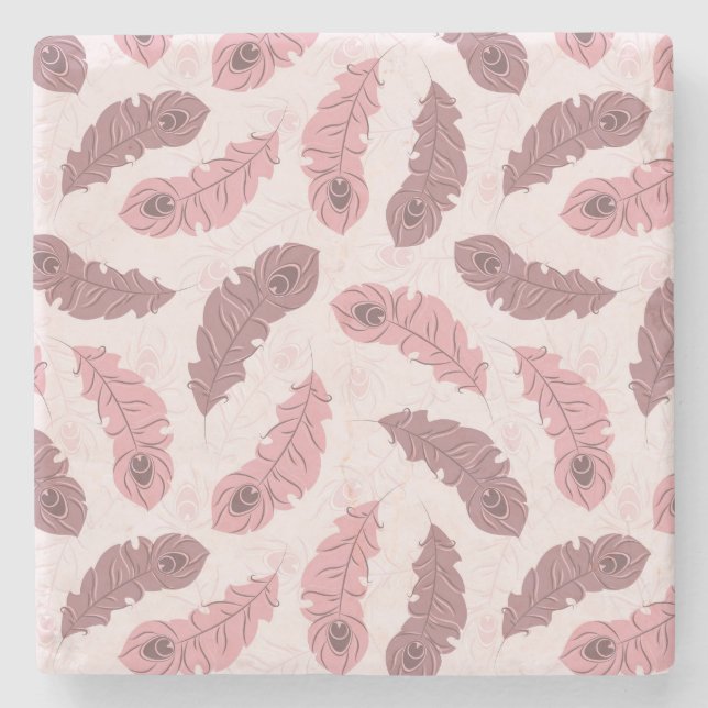 Porta-copo De Pedra teste padrão com penas do pavão (Frente)