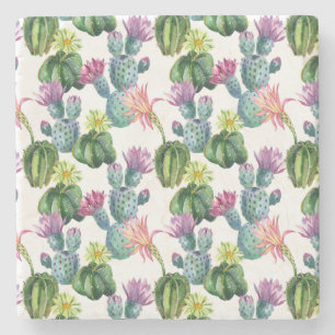 Porta-copo De Pedra Teste padrão da arte dos cactos da aguarela