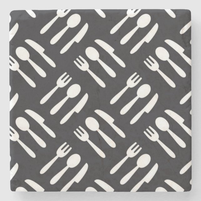 Porta-copo De Pedra Teste padrão da faca da colher da forquilha (Frente)