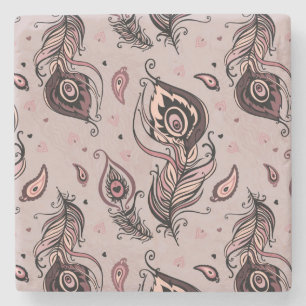 Porta-copo De Pedra Teste padrão da pena do pavão