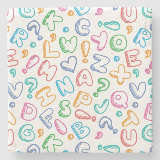 Porta-copo De Pedra teste padrão do alfabeto (Frente)