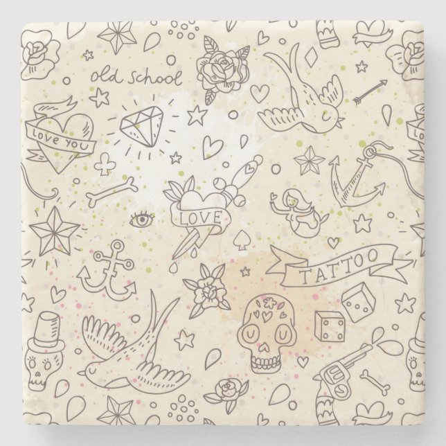 Porta-copo De Pedra Teste padrão do conceito do tatuagem (Frente)