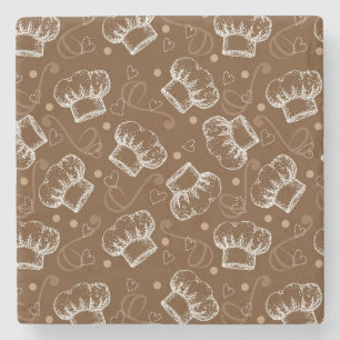 Porta-copo De Pedra Teste padrão do cozinhar com chapéu do cozinheir