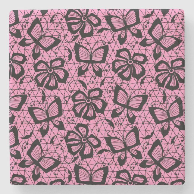 Porta-copo De Pedra teste padrão do laço com borboletas (Frente)