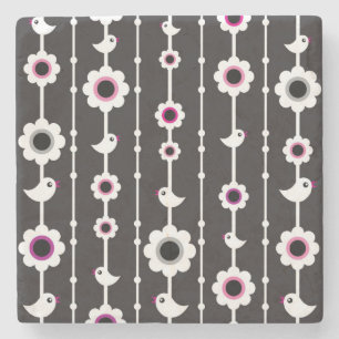 Porta-copo De Pedra teste padrão do pássaro e de flores