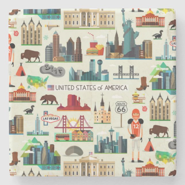 Porta-copo De Pedra Teste padrão dos símbolos dos Estados Unidos (Frente)