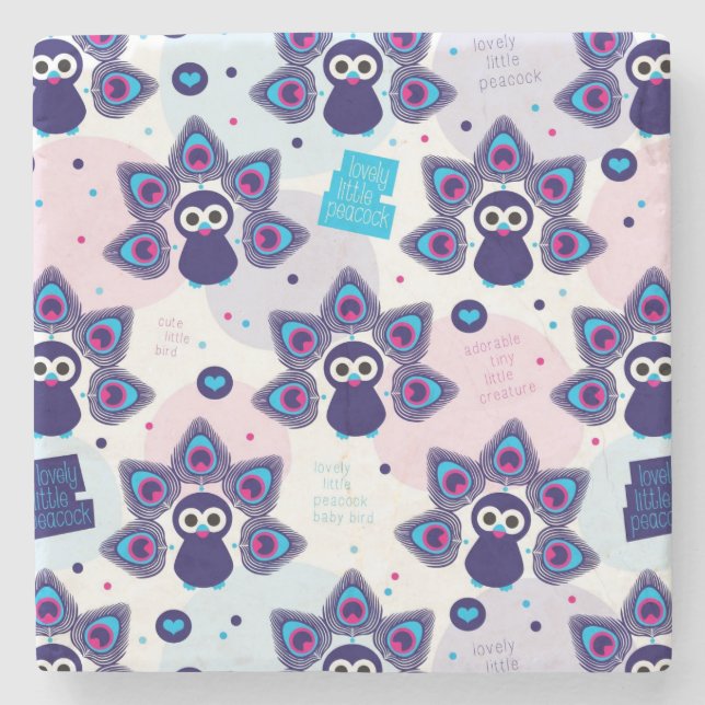 Porta-copo De Pedra teste padrão exótico do pavão de india (Frente)