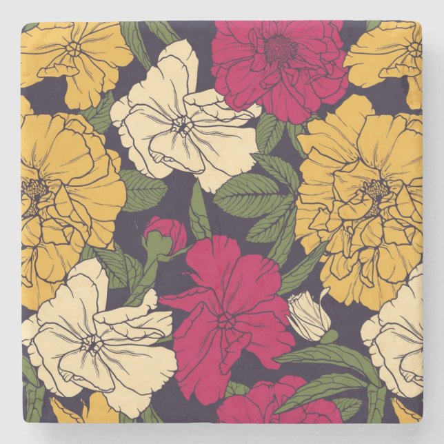 Porta-copo De Pedra Teste padrão floral elegante (Frente)