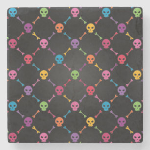 Porta-copo De Pedra Teste padrão multicolorido com crânios