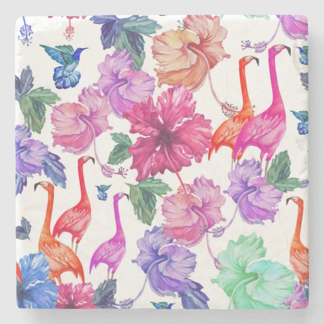 Porta-copo De Pedra Teste padrão tropical da aguarela (Frente)