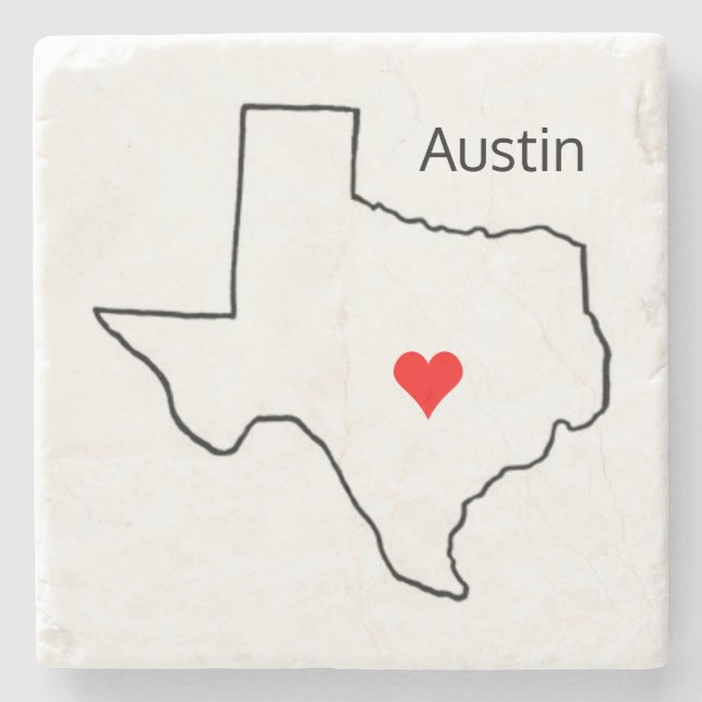 Porta-copo De Pedra Texas Love Custom Location Red Heart City Austin (Frente)