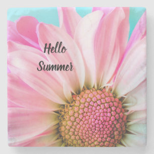 Porta-copo De Pedra Texto de Hello Summer com Flor